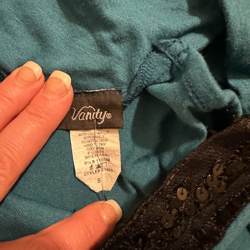 Vanity Teal Top with Black Sequins